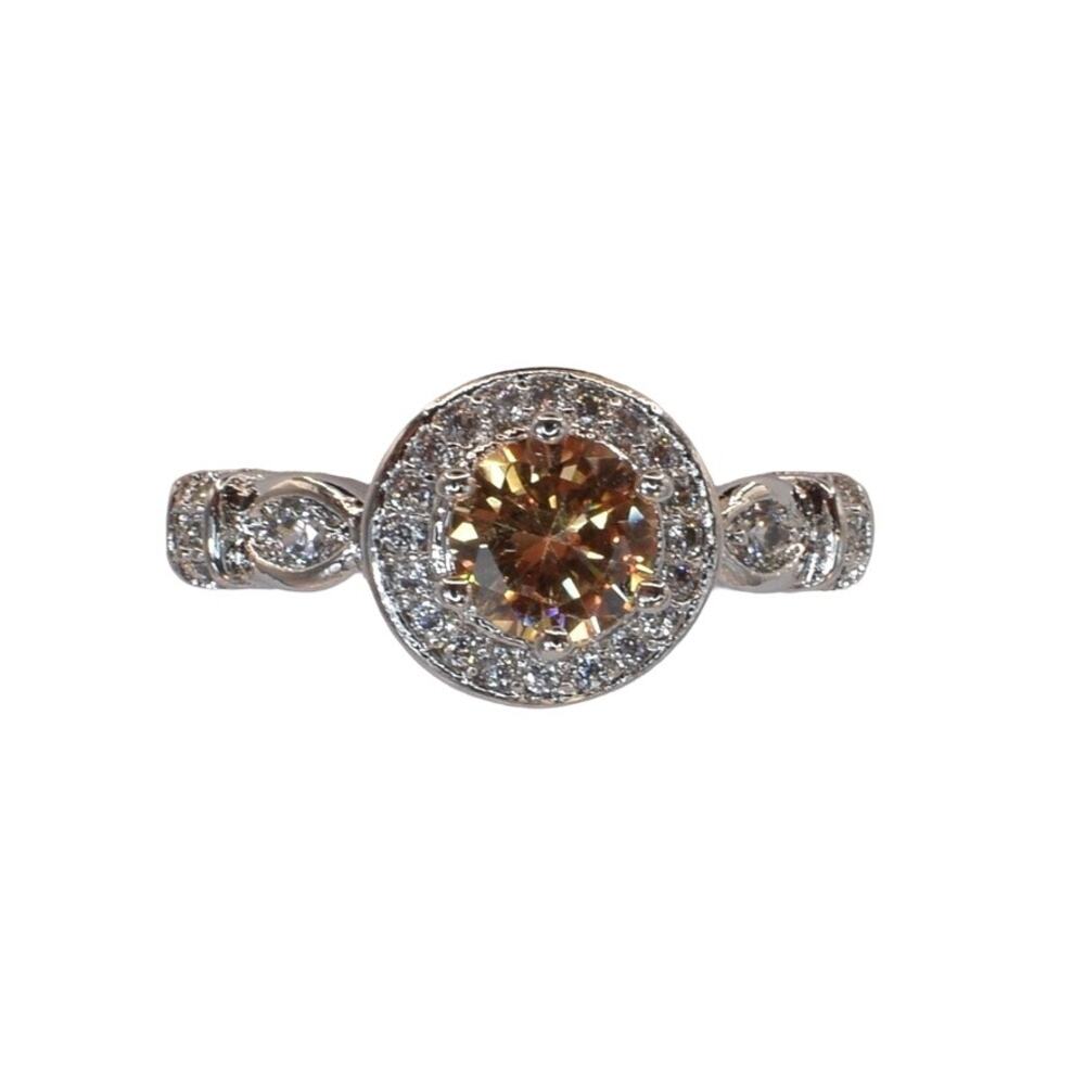 NWOT Fragrant Jewels Peach Round-Cut Halo Cubic Zirconia Ring Size 7.75 US